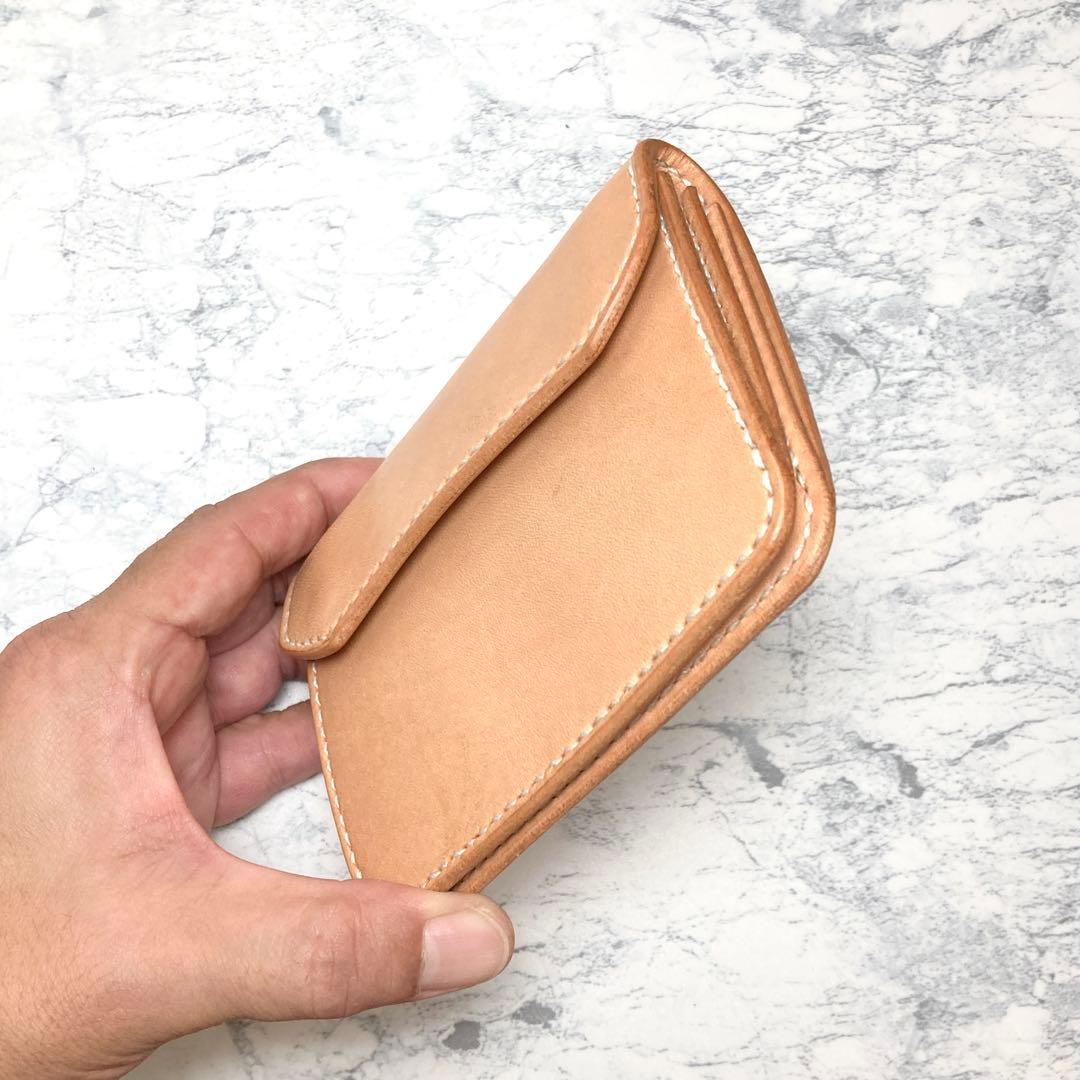 本革 コンパクト財布 栃木レザー メンズ ギャルソンウォレット 小銭入れ 生成り