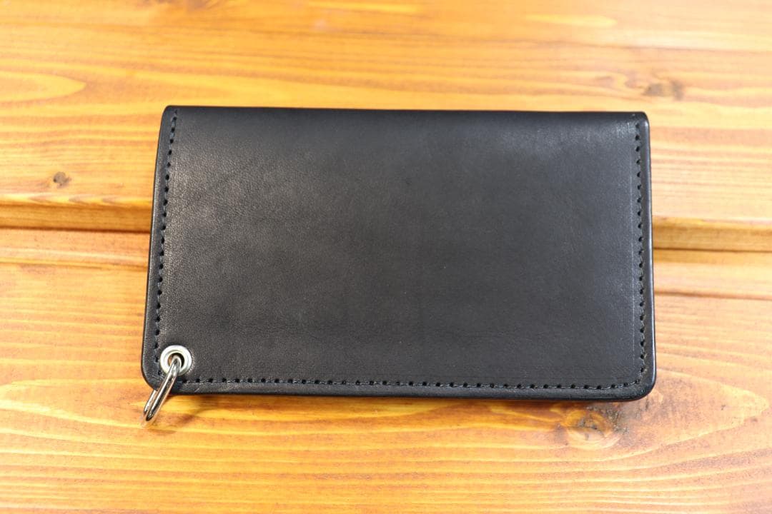 スタッズ ミドルウォレット 革色黒 糸色黒 ハトメ小判カン付き
