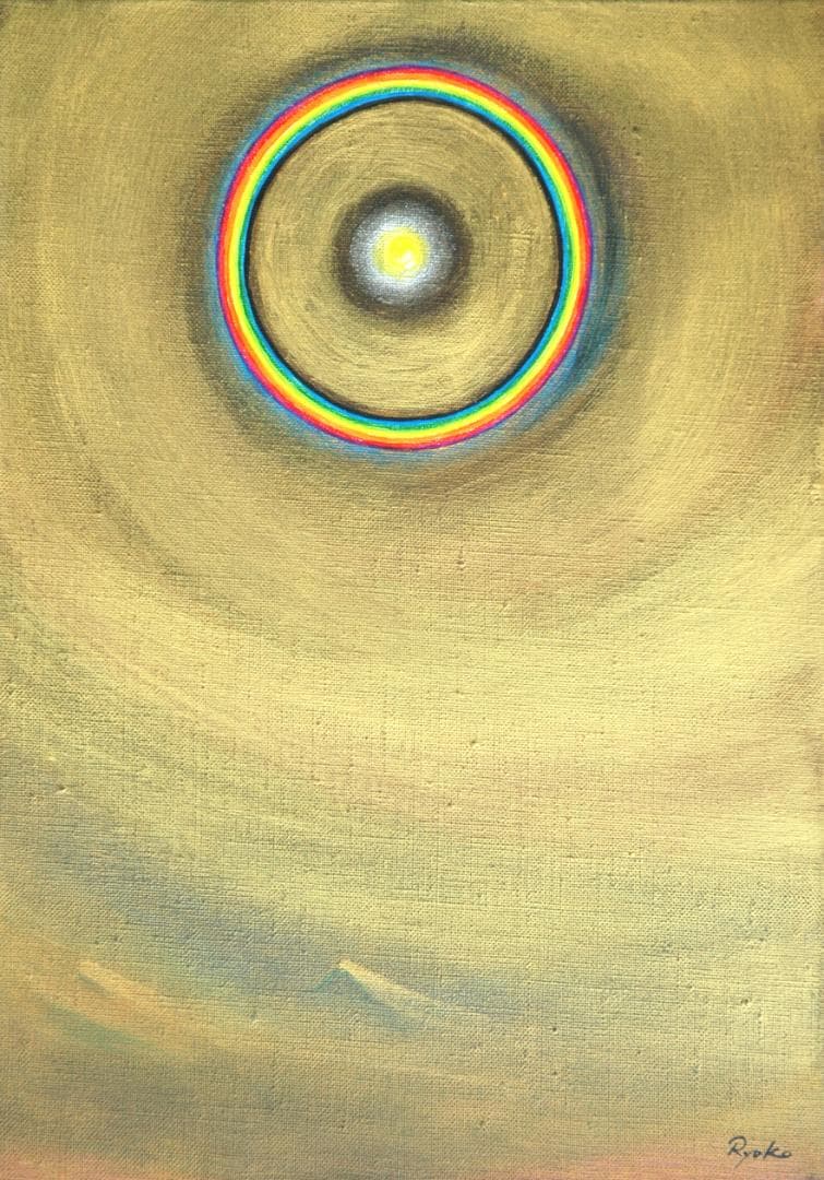 油絵 菅家令子 絵 絵画インテリア額付(黒) F4-G202023 風景祈り奇跡