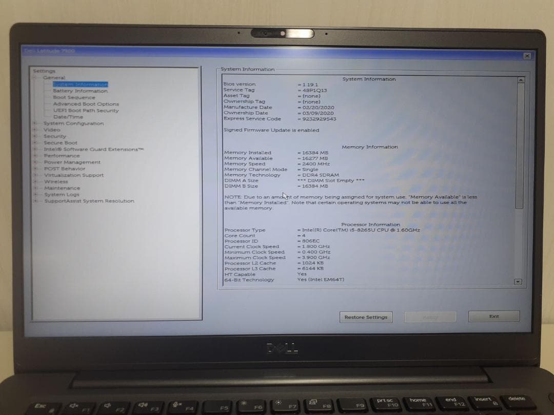 60L0326-02【ジャンク】Latitude 7300 i5 16GB