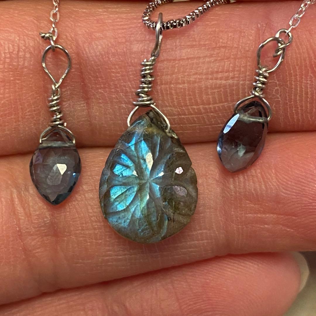 ロンドンブルートパーズ×ラブラドライト ピアスとネックレスのセット