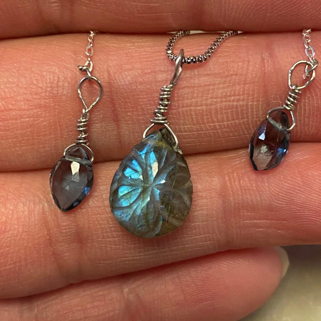 ロンドンブルートパーズ×ラブラドライト ピアスとネックレスのセット