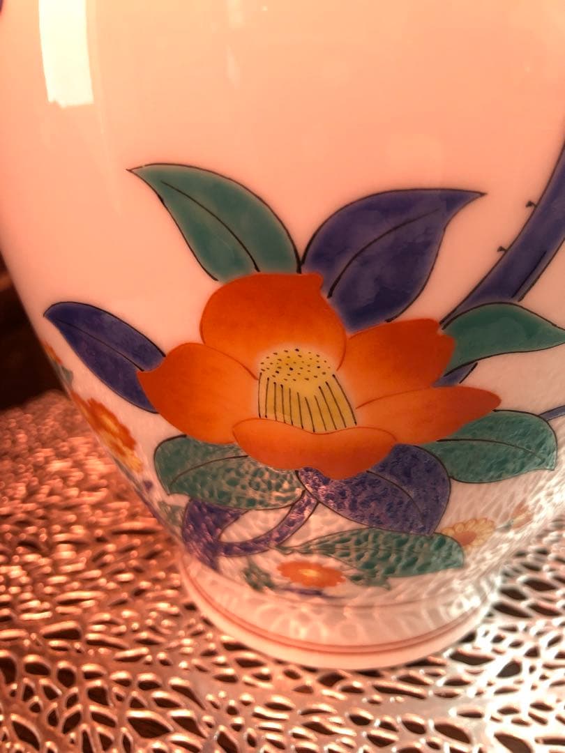 香蘭社謹製 花鳥図『春』原画 十三代酒井田柿右衛門 花瓶 約22cm