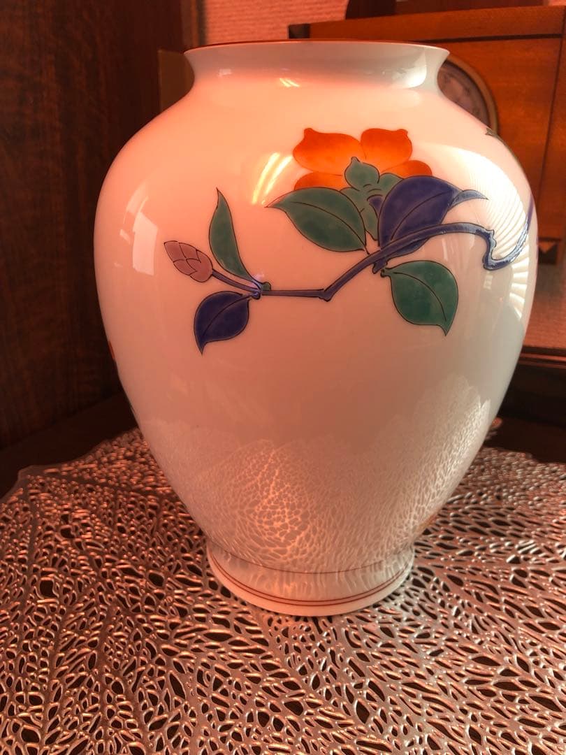 香蘭社謹製 花鳥図『春』原画 十三代酒井田柿右衛門 花瓶 約22cm