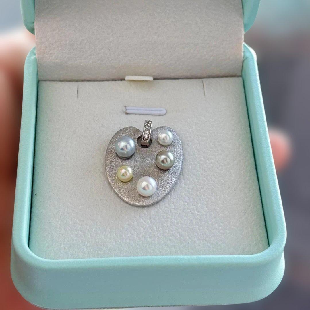 特【極光Akoya】イタリア工芸 925銀 アコヤ真珠 パレットペンダントトップ