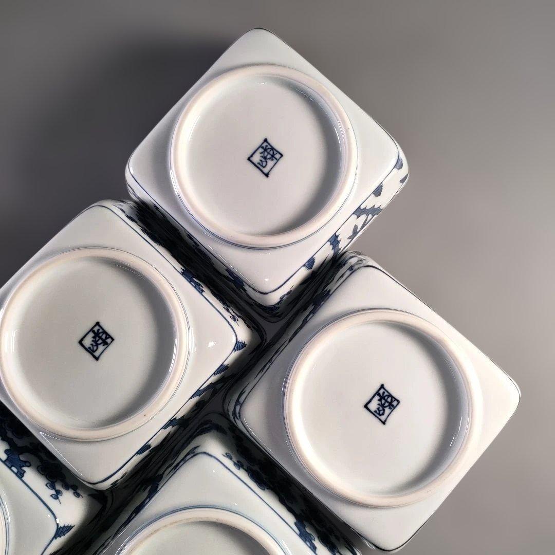 A1365-9/京焼/宮永東山 造/染付松竹梅図四方刺身揃 大5客・小5客/共箱