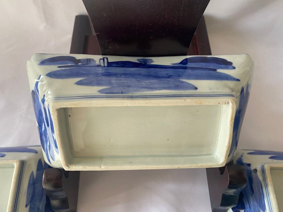 骨董　古伊万里　明治　ベロ藍　長角皿　5客セット