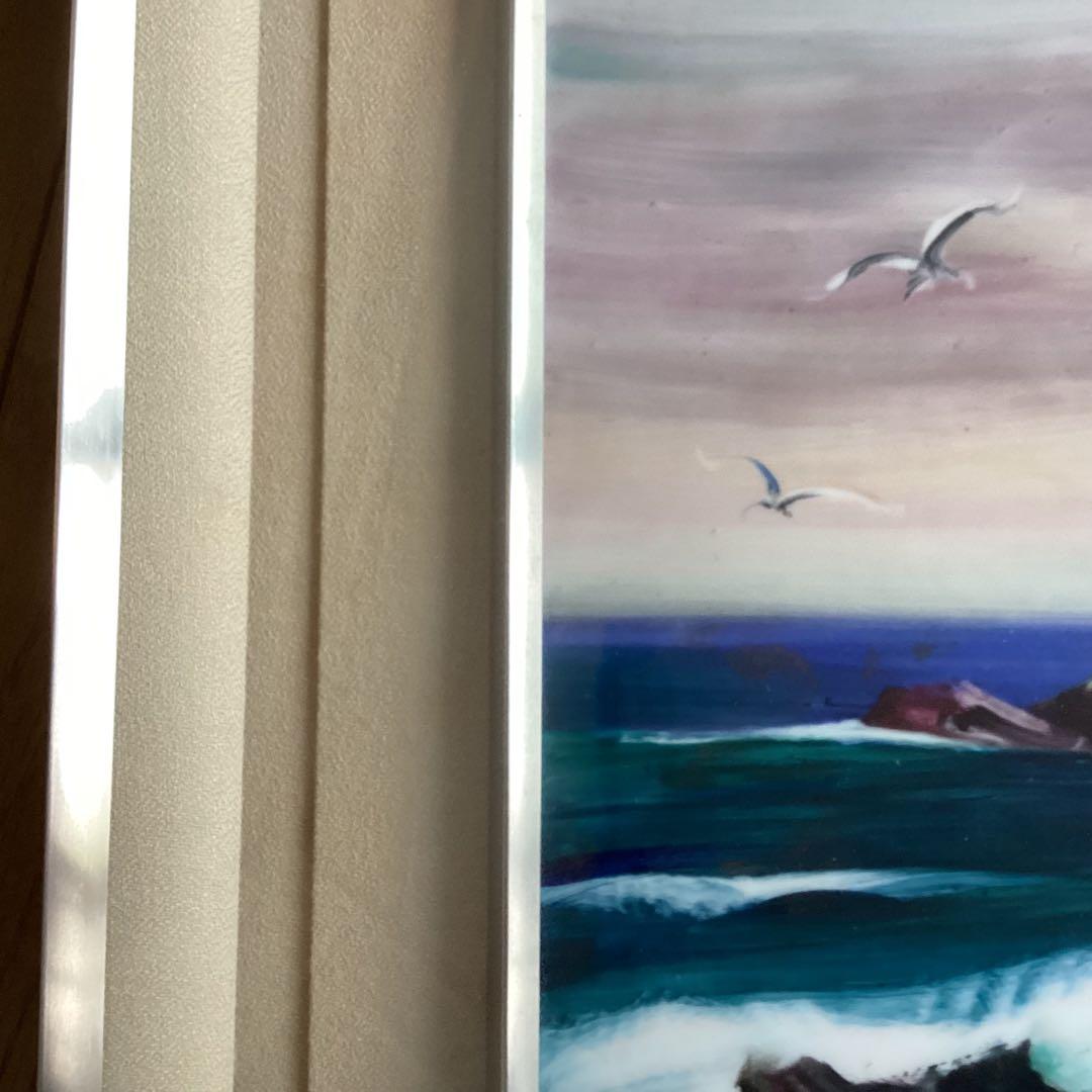 陶板画　額入り　海　海岸　波