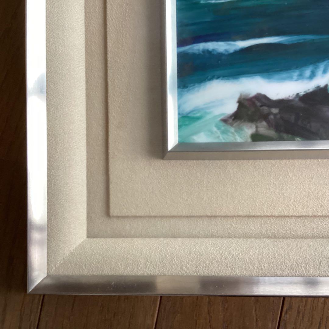 陶板画　額入り　海　海岸　波