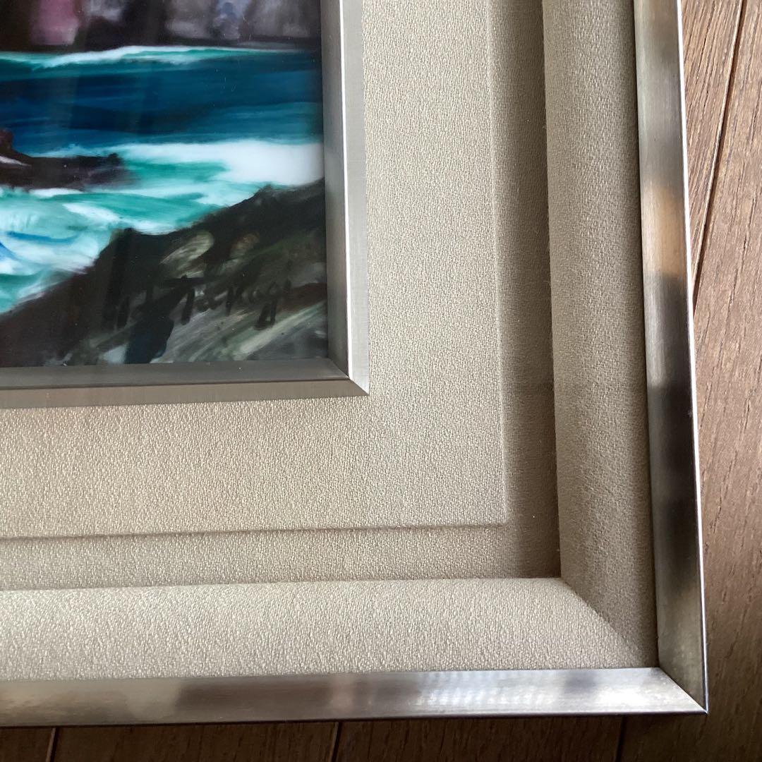 陶板画　額入り　海　海岸　波