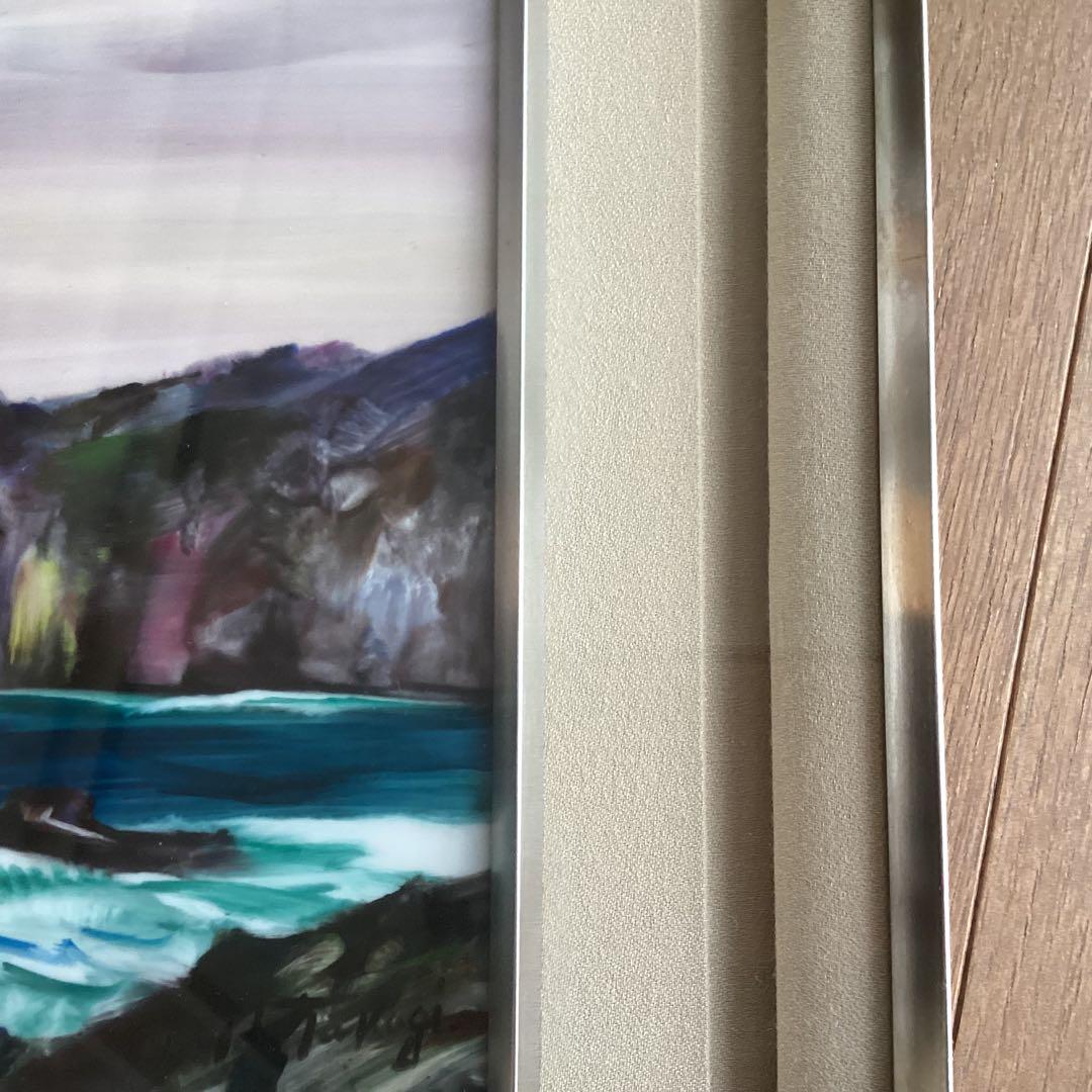 陶板画　額入り　海　海岸　波