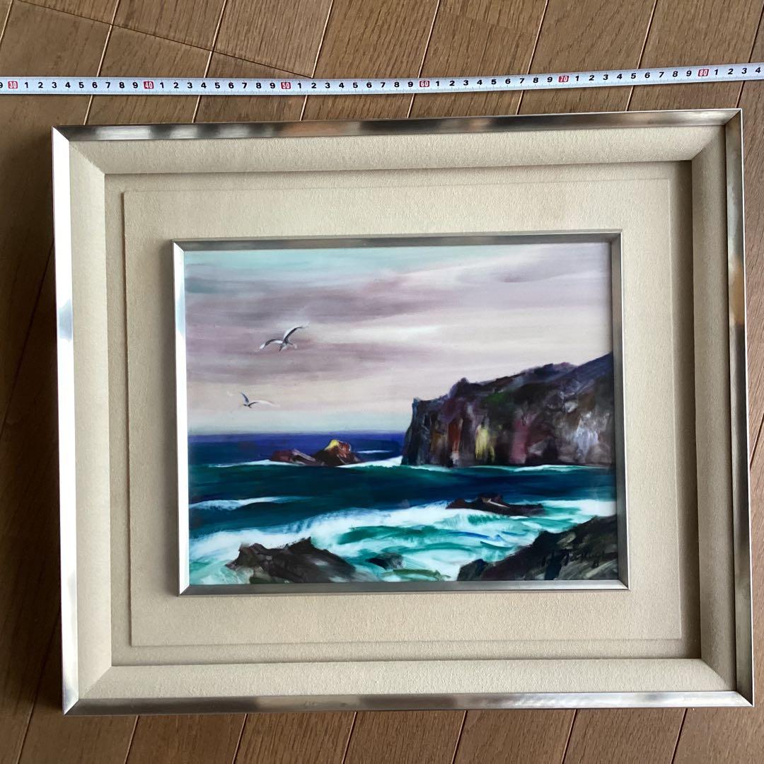 陶板画　額入り　海　海岸　波