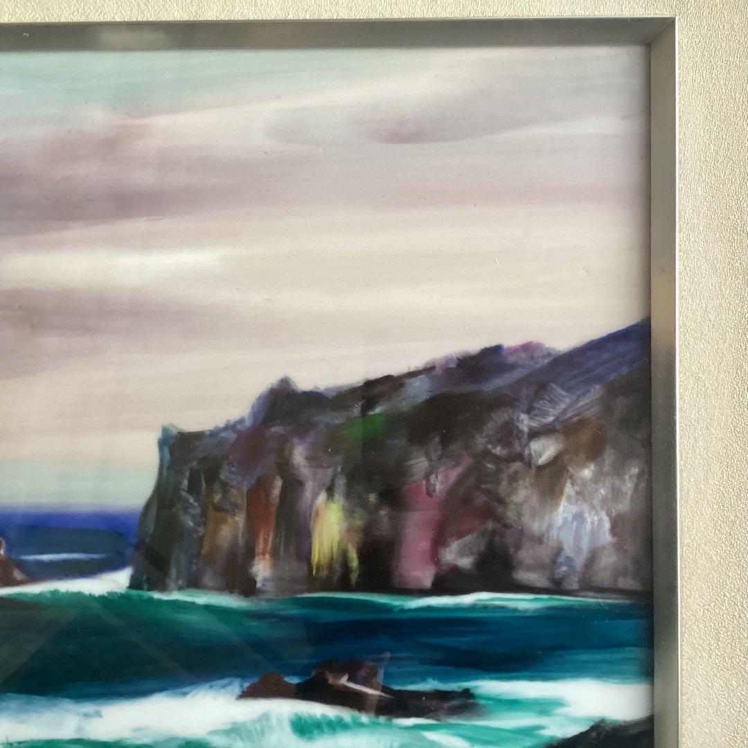 陶板画　額入り　海　海岸　波