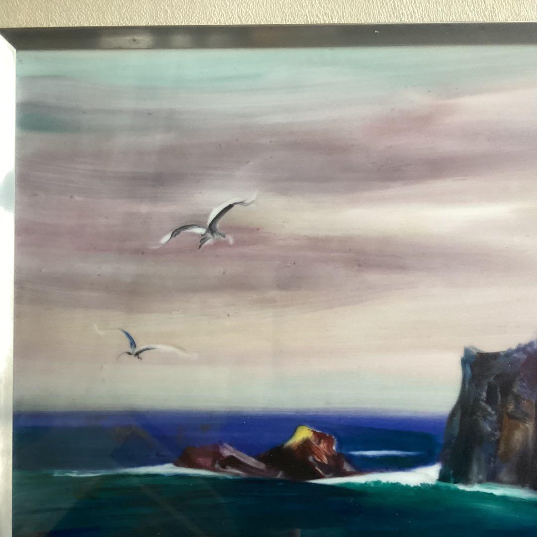 陶板画　額入り　海　海岸　波