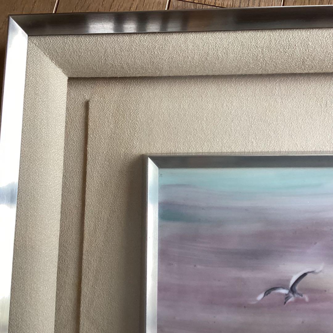 陶板画　額入り　海　海岸　波