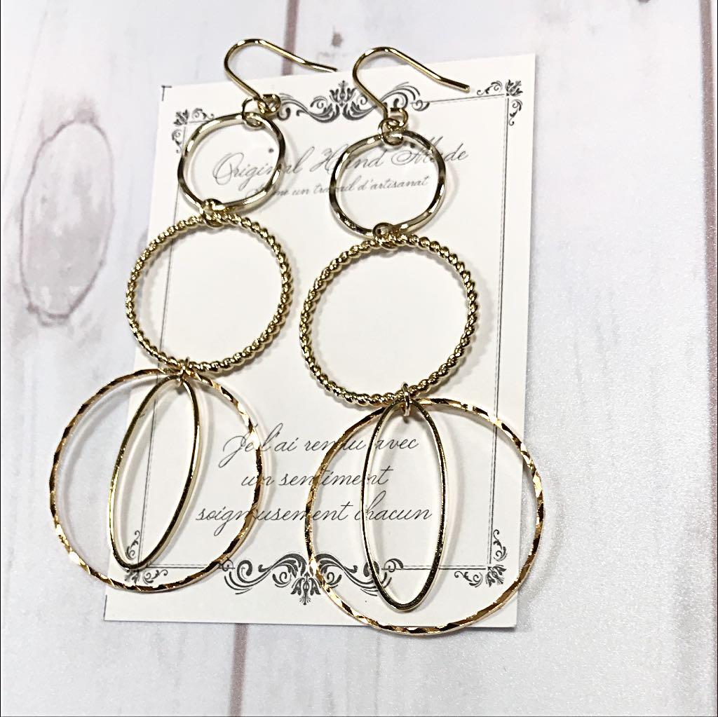 231 ゴールドフープ3連ピアス