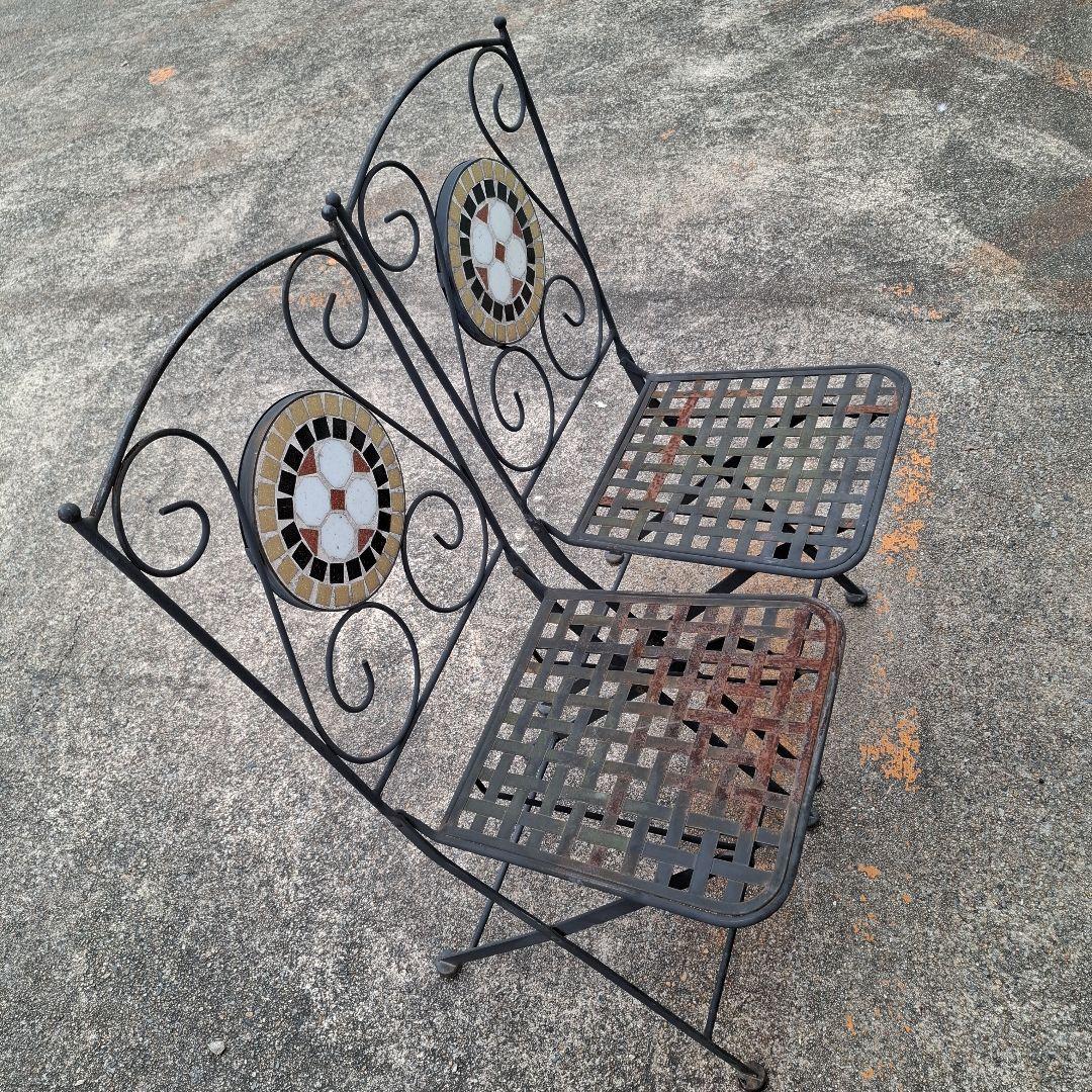 ガーデンテーブルセット モザイク模様　椅子2つのみ（テーブル別売り）