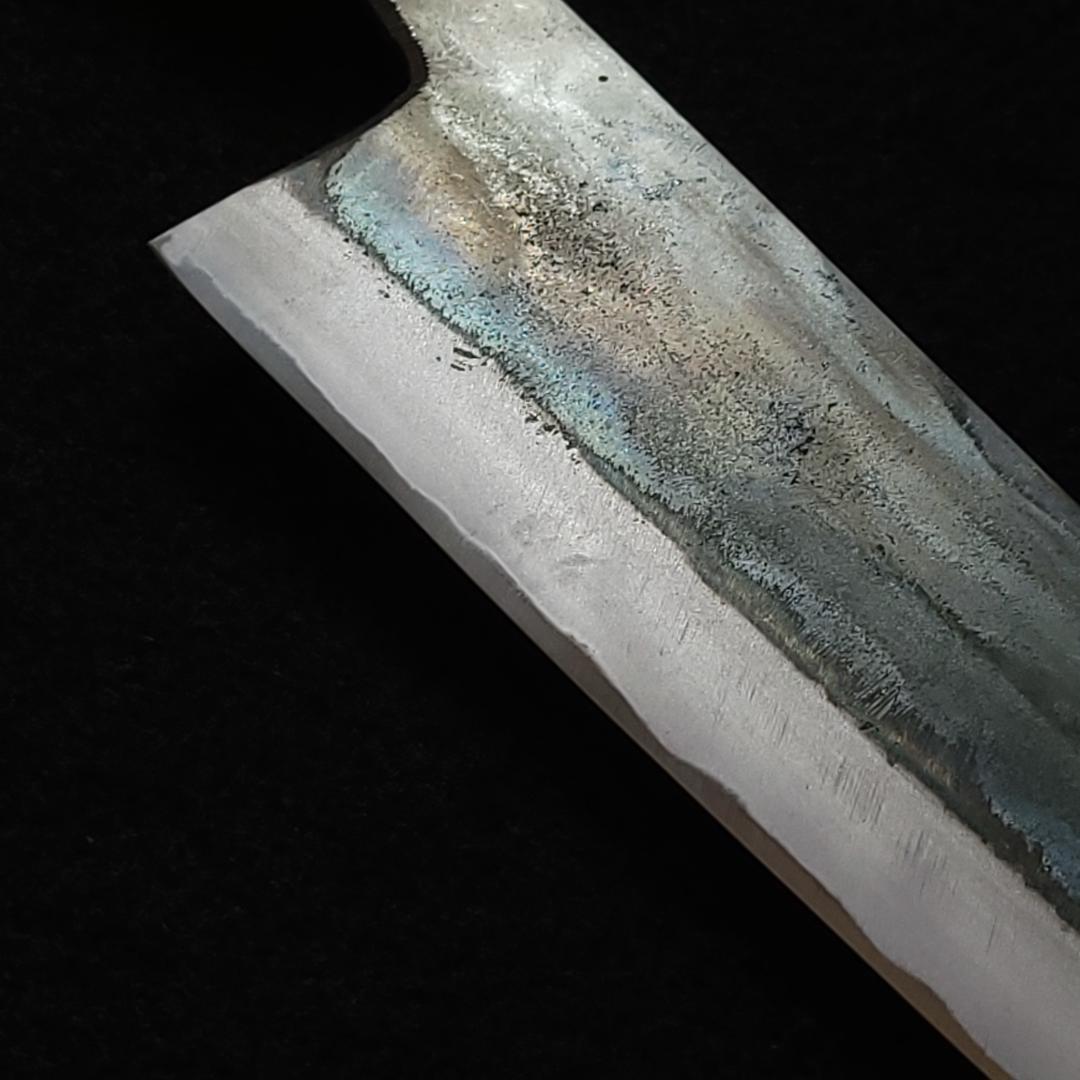 白紙1号 黒打 三徳包丁 165㎜ G9391 栗柄 月光作 １点物