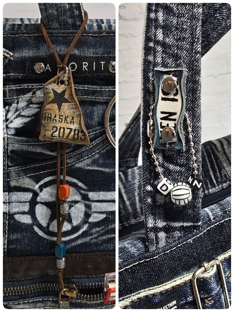 デニムリメイクバッグ 男前 大サイズ上部ファスナー ビジネス メンズ