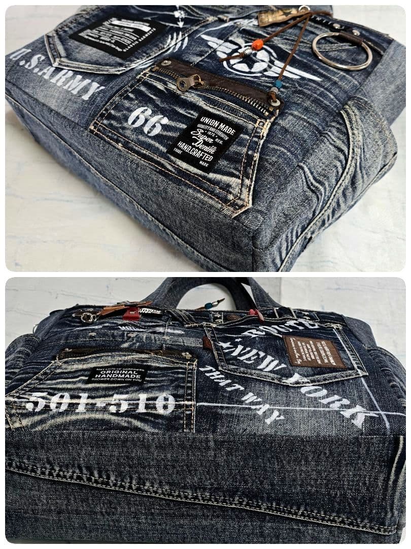 デニムリメイクバッグ 男前 大サイズ上部ファスナー ビジネス メンズ