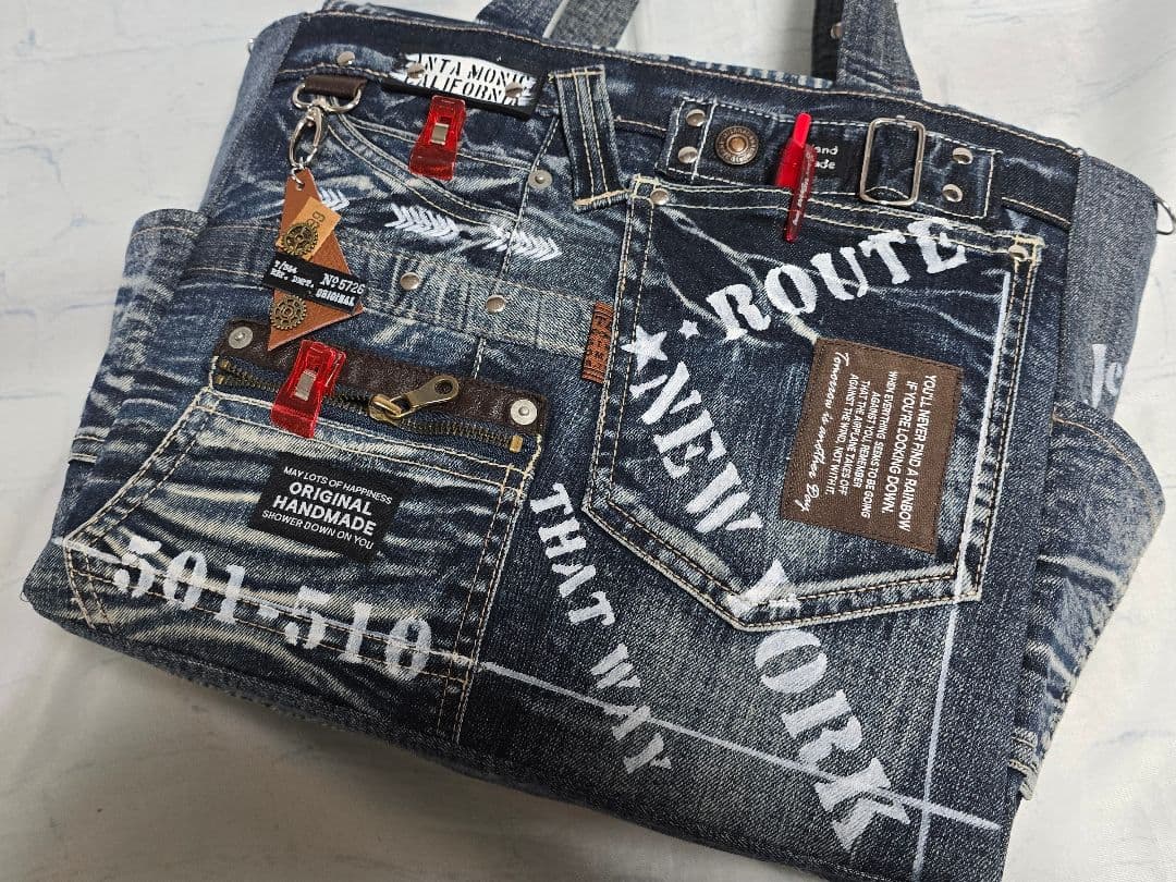 デニムリメイクバッグ 男前 大サイズ上部ファスナー ビジネス メンズ