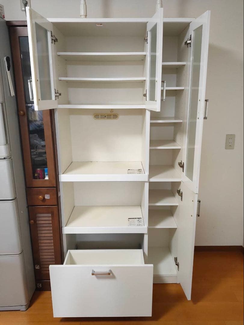 【送料込み】共和産業 キッチン収納 キッチンボード 食器棚 レンジ台 ガラス扉付