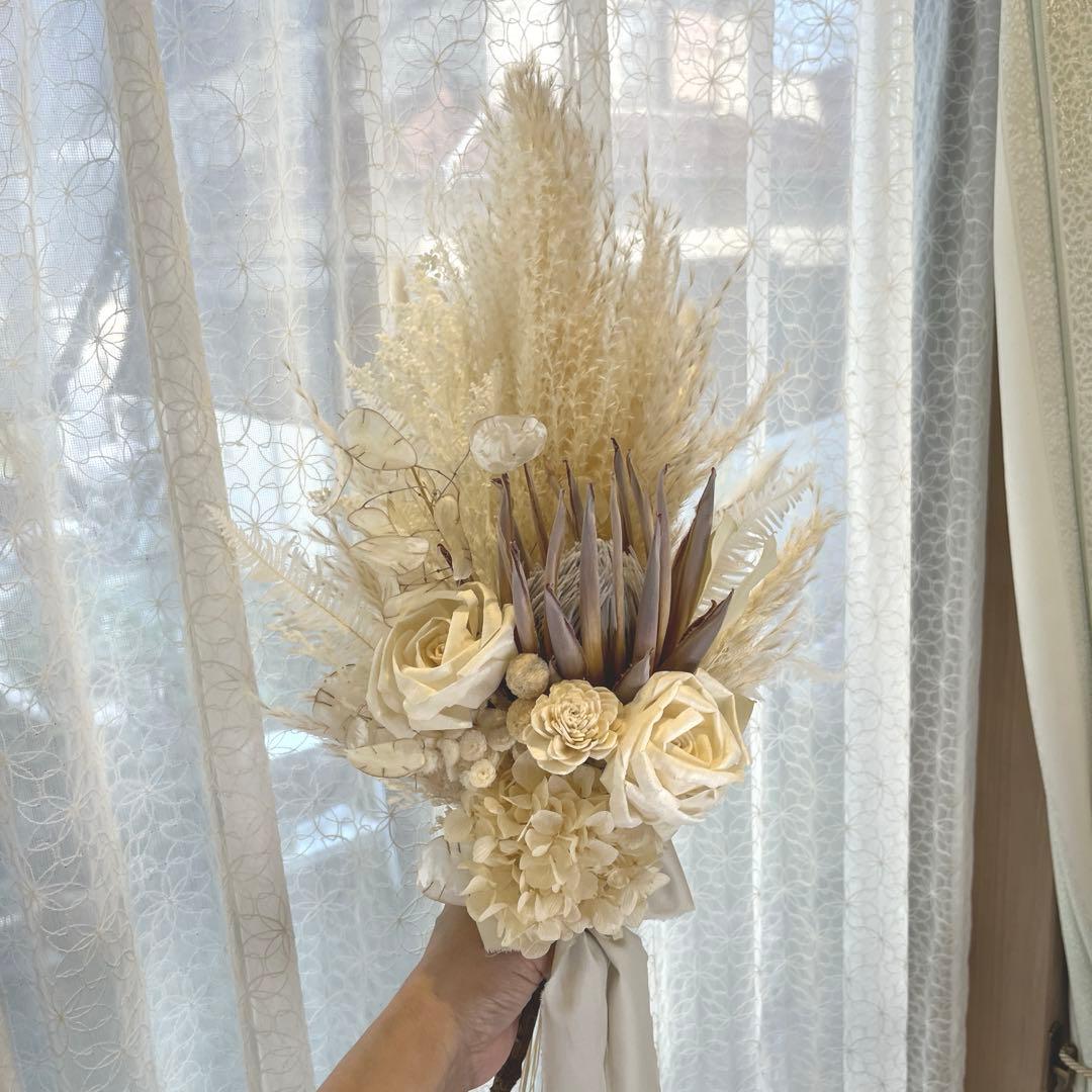 ドライフラワーブーケ　ウェディングブーケ　ピンク系ブーケブートニア付き❣️