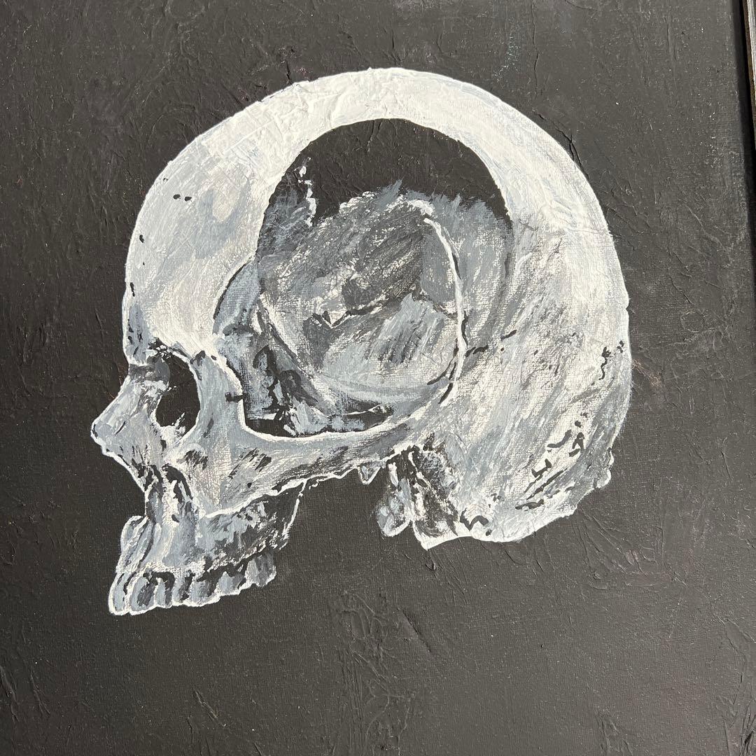 スカルの絵画（白黒）　アート　絵画　ドクロ