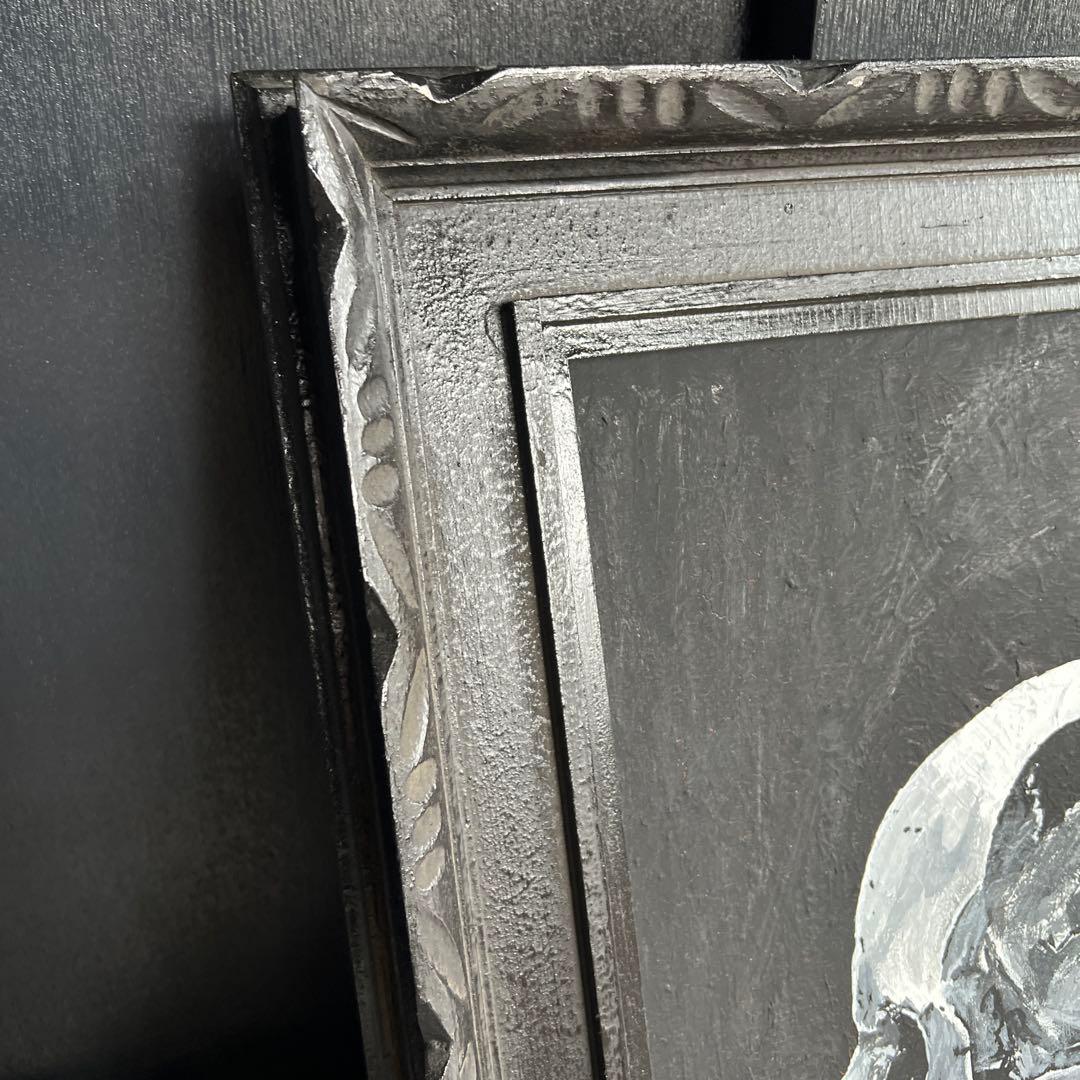 スカルの絵画（白黒）　アート　絵画　ドクロ