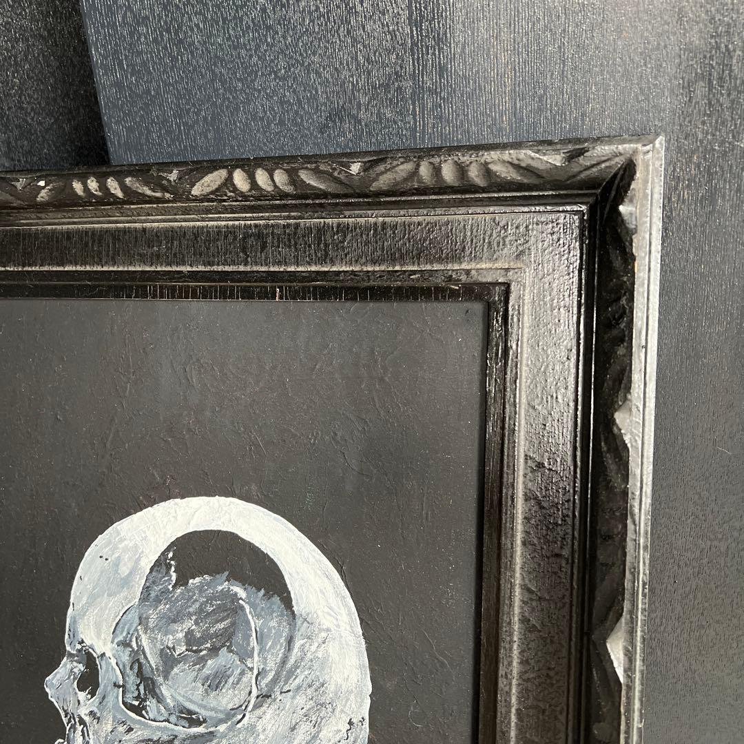 スカルの絵画（白黒）　アート　絵画　ドクロ