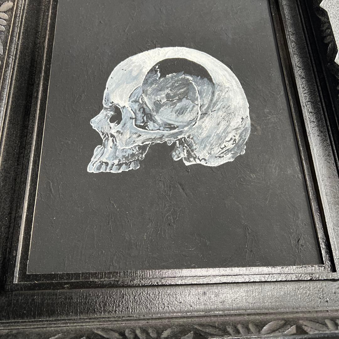 スカルの絵画（白黒）　アート　絵画　ドクロ