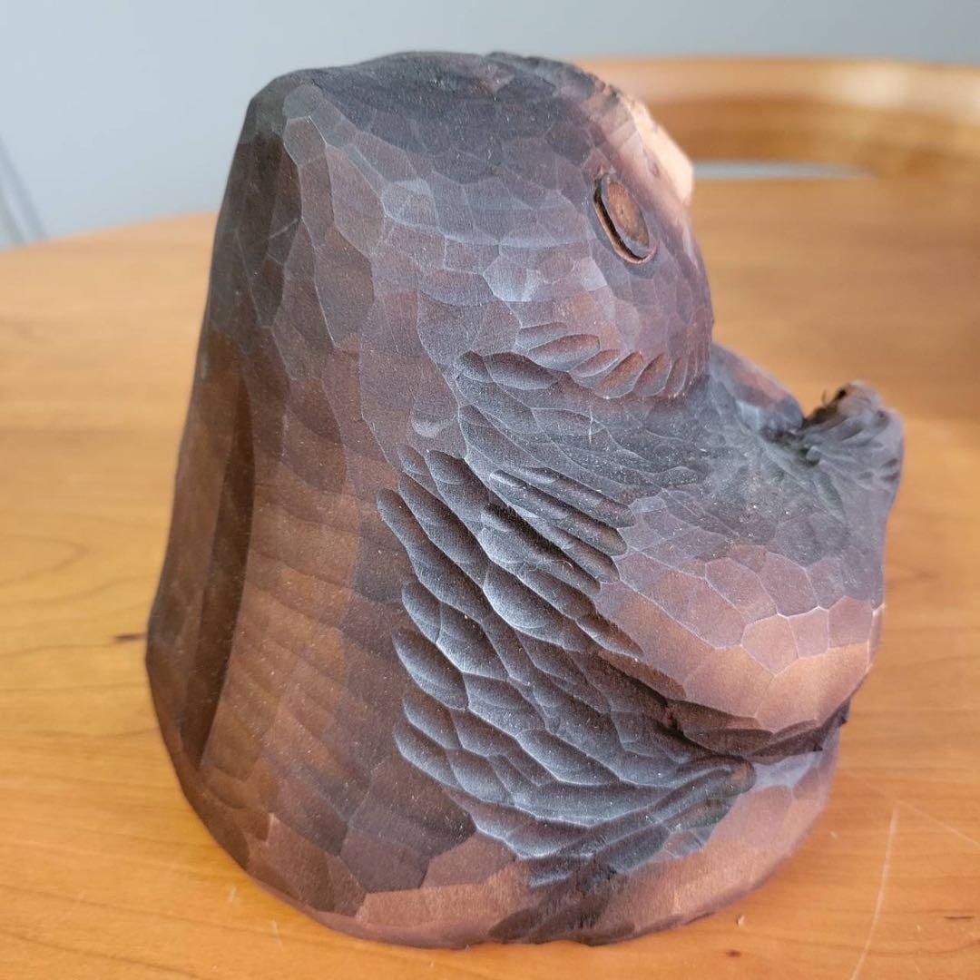 【匿名発送】木工品　國光作　置物　ゴリラ　一点物　アンティーク　木彫り