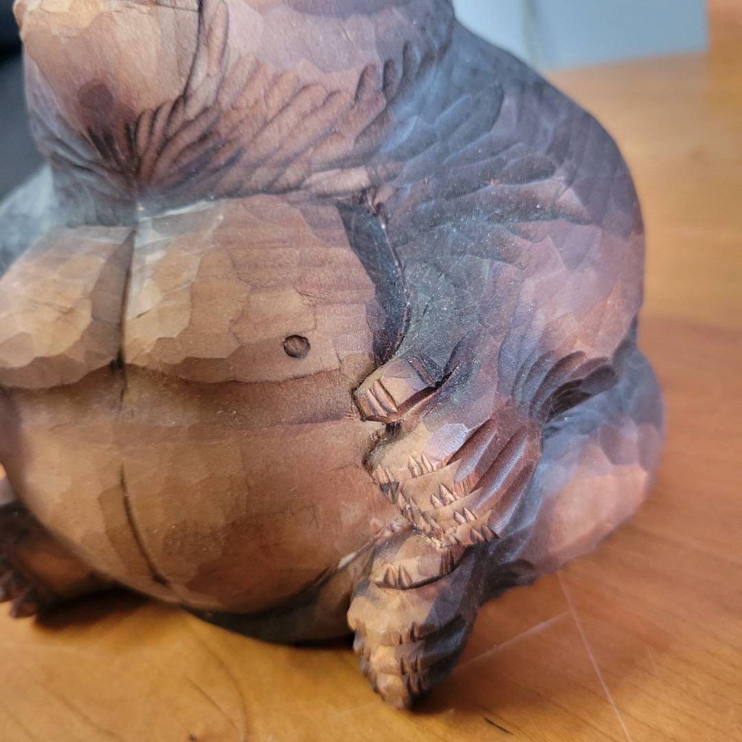 【匿名発送】木工品　國光作　置物　ゴリラ　一点物　アンティーク　木彫り