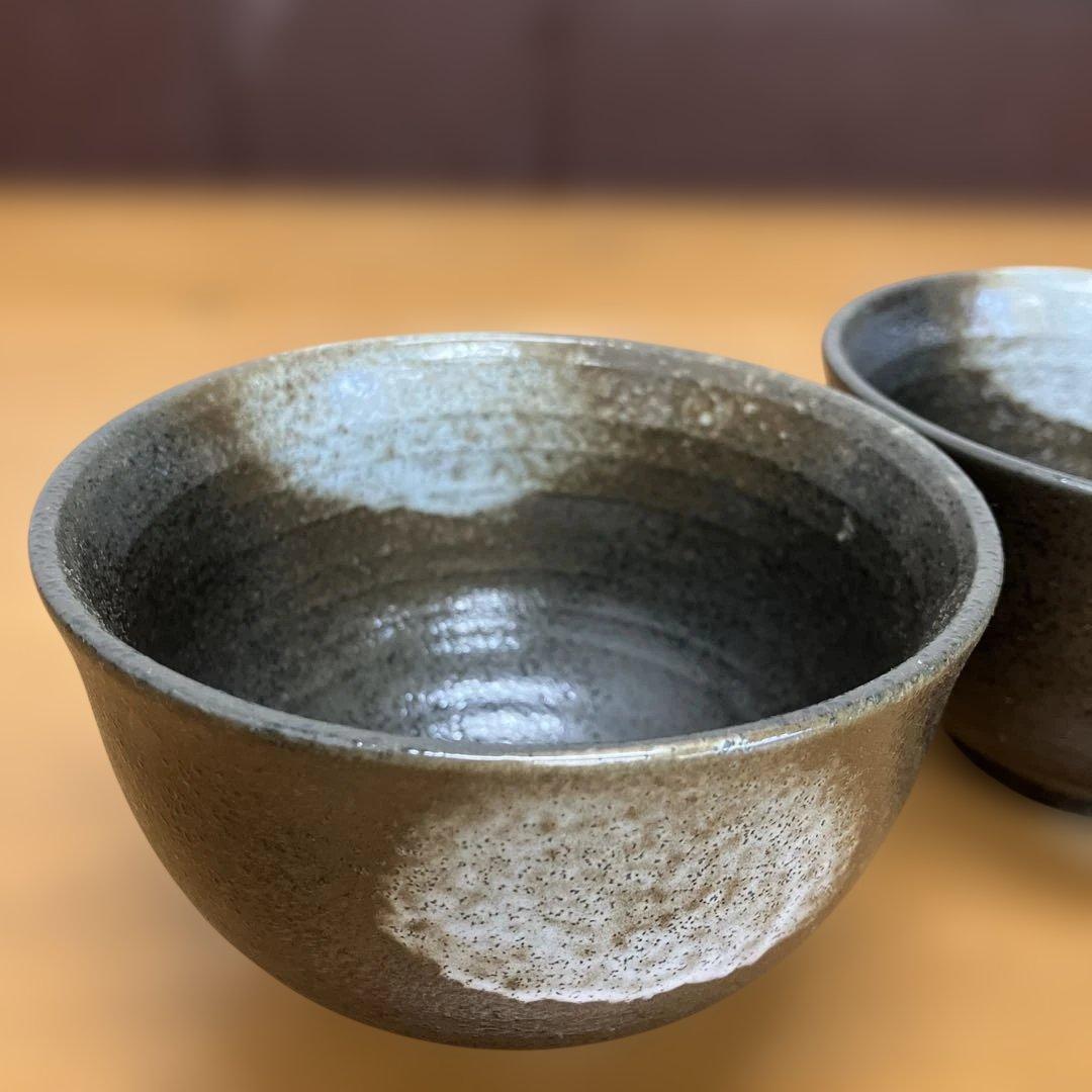 ⑭萩焼 蓋茶碗 一対 晴山 作 共箱 共布 茶道具 直径11cm