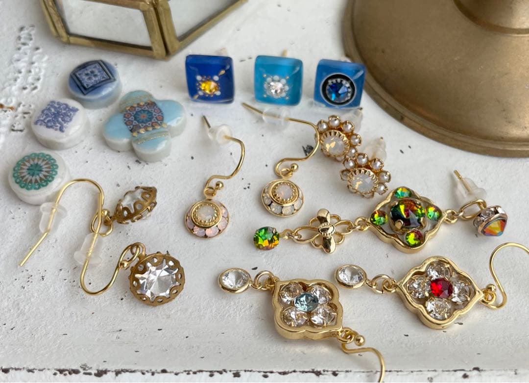 ヴィンテージ　チェコスロバキア　クリスタル　ゴールド　ロングネックレス