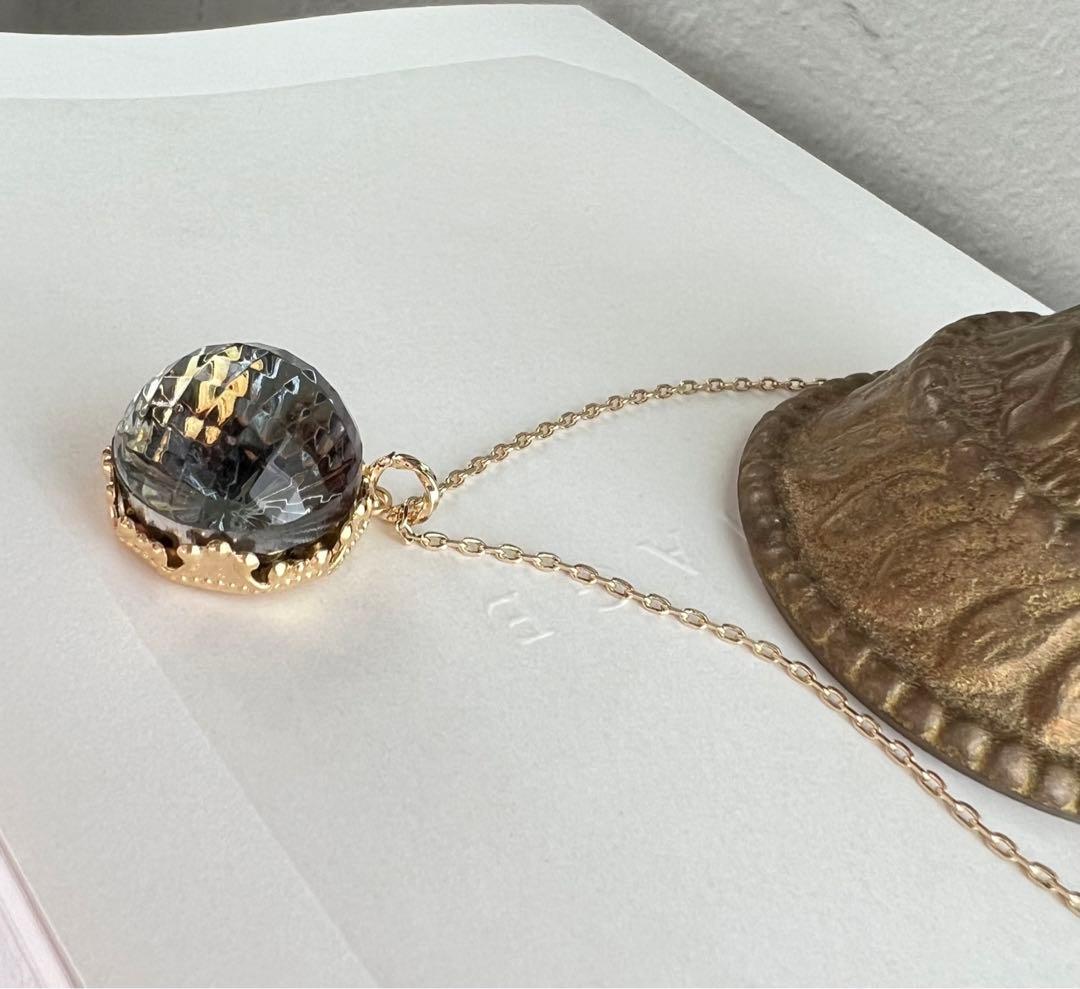 ヴィンテージ　チェコスロバキア　クリスタル　ゴールド　ロングネックレス