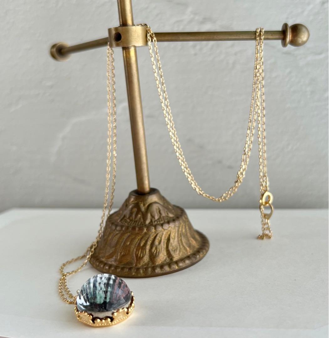 ヴィンテージ　チェコスロバキア　クリスタル　ゴールド　ロングネックレス