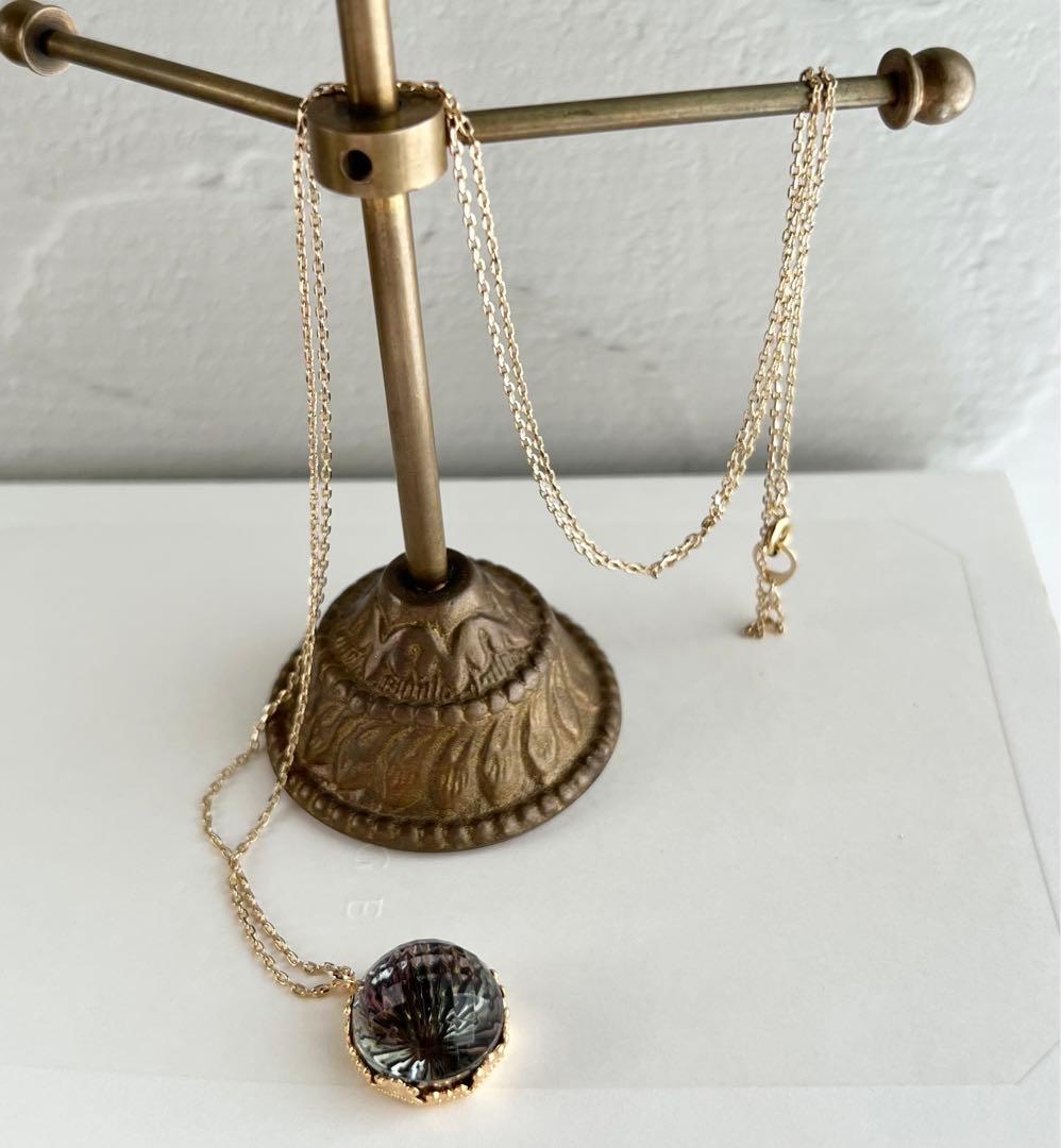 ヴィンテージ　チェコスロバキア　クリスタル　ゴールド　ロングネックレス