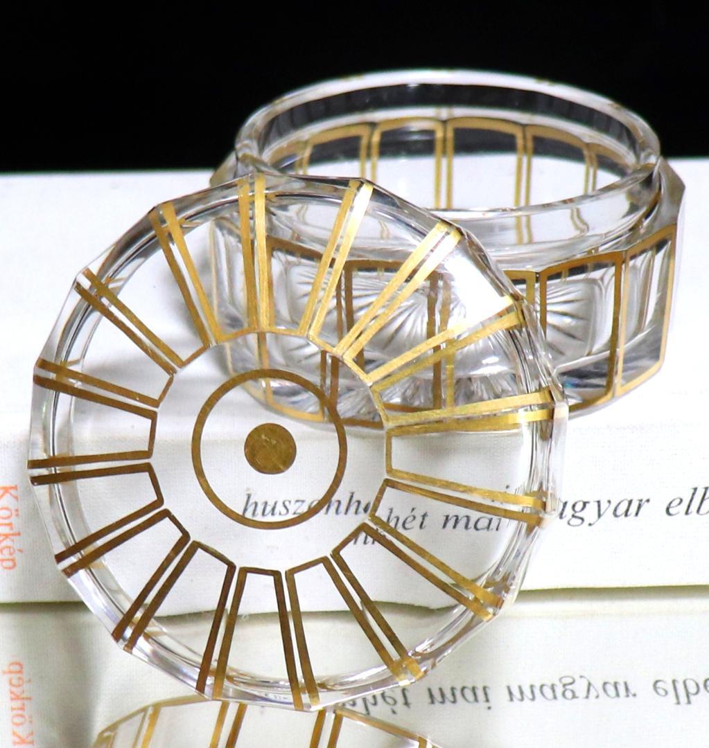 オールド・バカラ 究極の逸品 1910年頃 多面体切子24金彩装飾蓋物 ゴールド