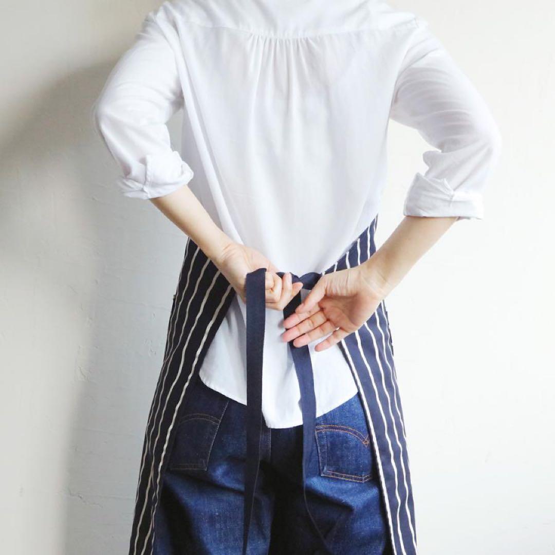 新品 RUSHBROOKES エプロン ロング ストライプ ネイビー イギリス