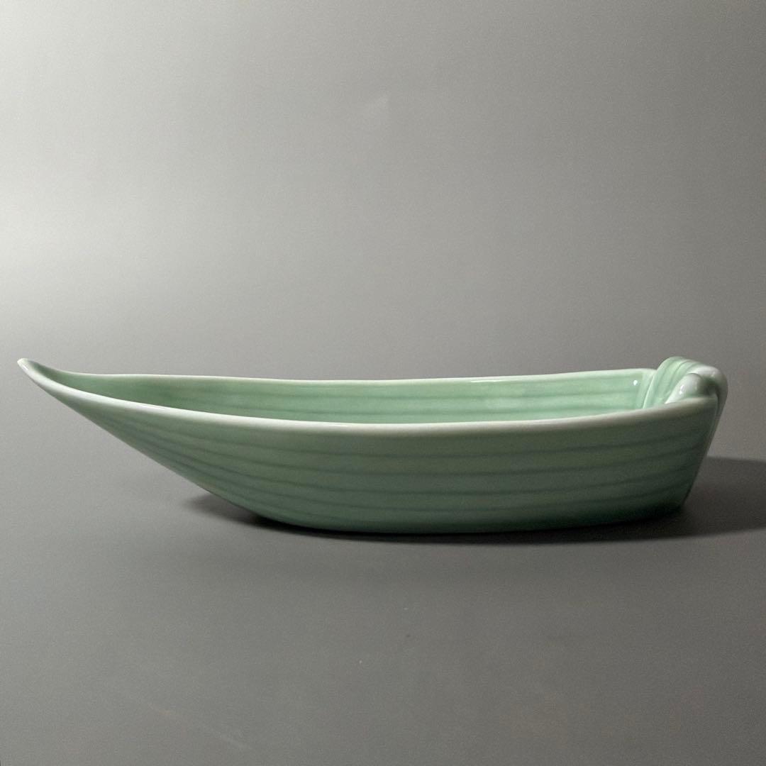 茶道具 懐石道具 深川製磁 百年庵 青磁 笹船 向付 取皿 五客揃