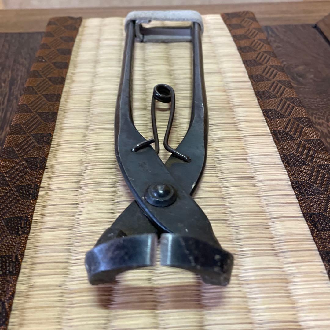 【盆栽道具】幹割鋏 倉吉式 バネ付き 止革付き・特殊L字型 200㎜【レア物】