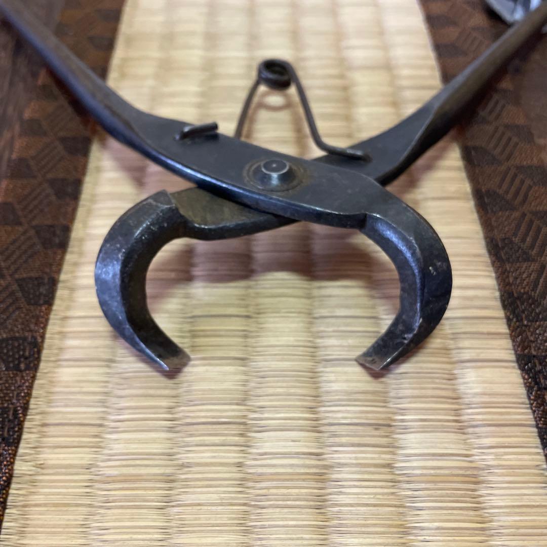 【盆栽道具】幹割鋏 倉吉式 バネ付き 止革付き・特殊L字型 200㎜【レア物】