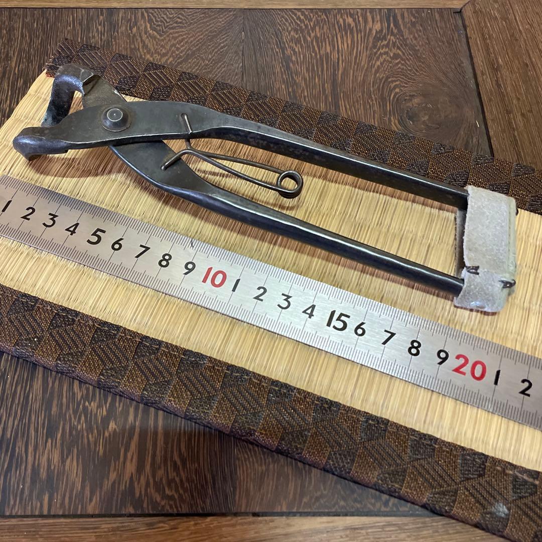 【盆栽道具】幹割鋏 倉吉式 バネ付き 止革付き・特殊L字型 200㎜【レア物】