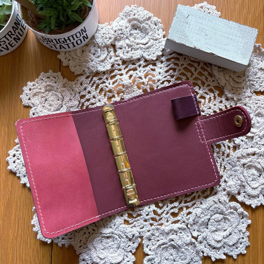 販売中★ M5 システム手帳　ルガトショルダー　パープル　紫　牛革本革マイクロ5