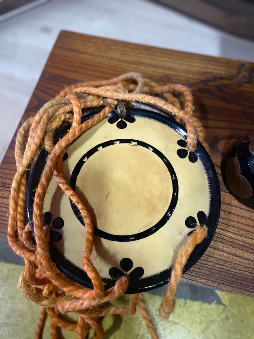 幸流小鼓6点セット　蒔絵小鼓　革　正譜　扇子　袋　元箱付き