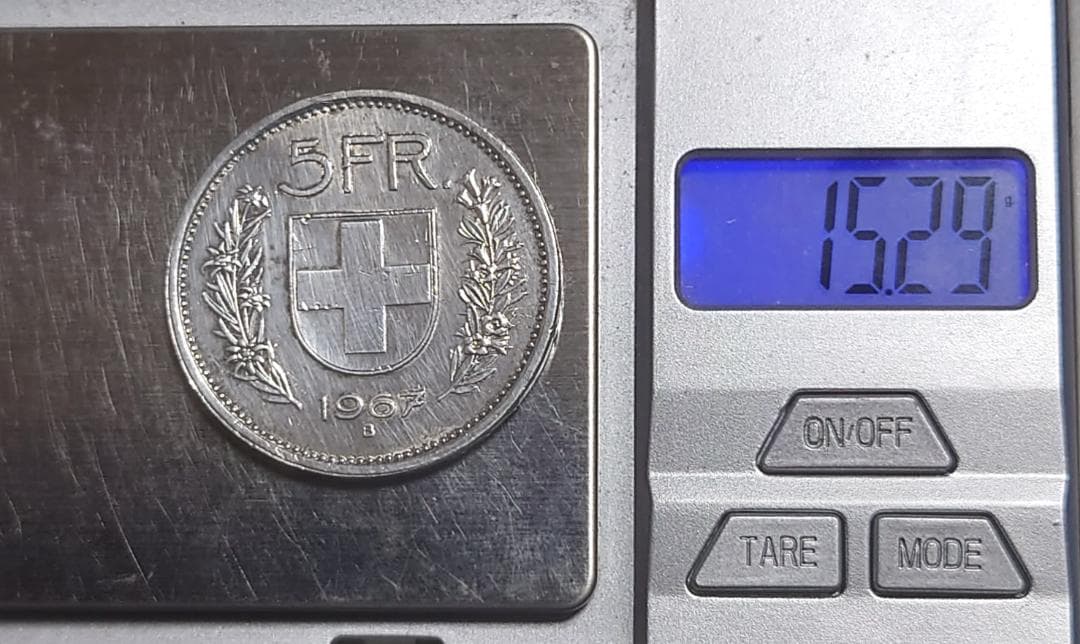 スイス　ウイリアムテル５フラン銀貨 1967年