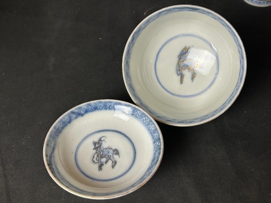 古伊万里 染錦 金彩 花蝶図 蓋向付 飯茶碗 5客 江戸後期 70