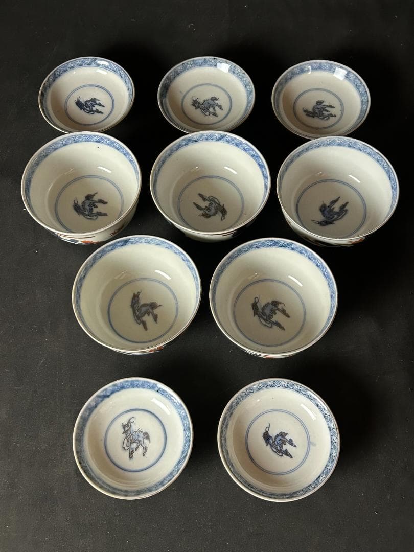 古伊万里 染錦 金彩 花蝶図 蓋向付 飯茶碗 5客 江戸後期 70
