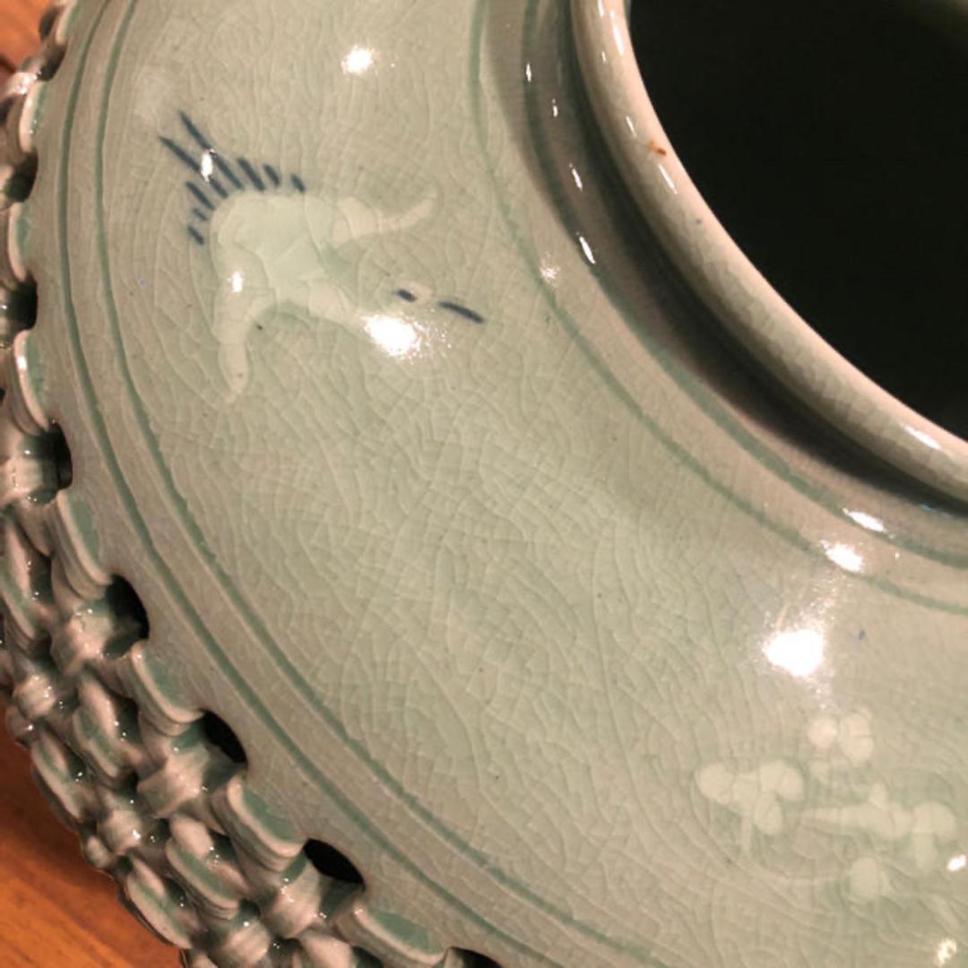 断捨離　高麗青磁 海泉 網目透かし花瓶 二重壺 花器　骨董